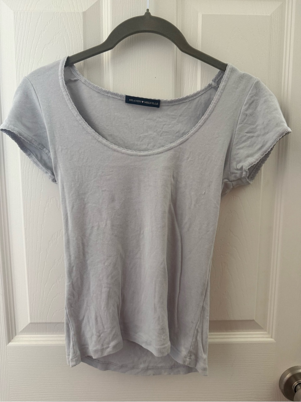 Brandy Melville Light Blue Gray Scoop Neck Short Sleeve Tee